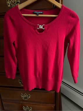 Cable & Gauge Red Scoop Neck Sweater with Jeweled Accent